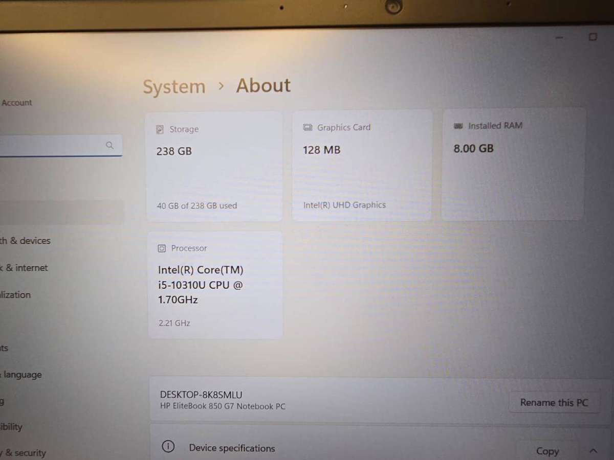 HP EliteBook 850 G7 LTE | Core i5 10th Gen | 8GB RAM | 256GB SSD