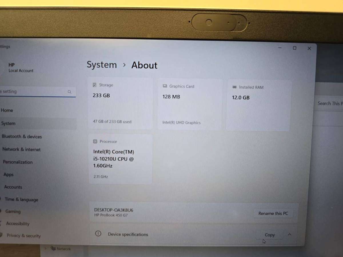 HP ProBook 450 G7 | i5-10210U / 12GB / 256GB SSD | 15.6