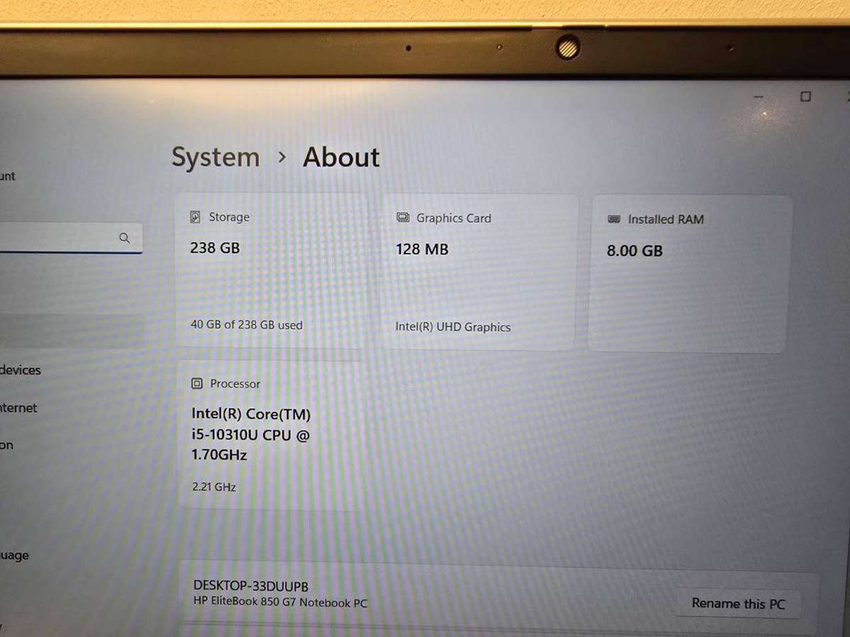 HP EliteBook 850 G7 i5 10th Gen  8GB RAM  256GB SSD  LTE  Clean