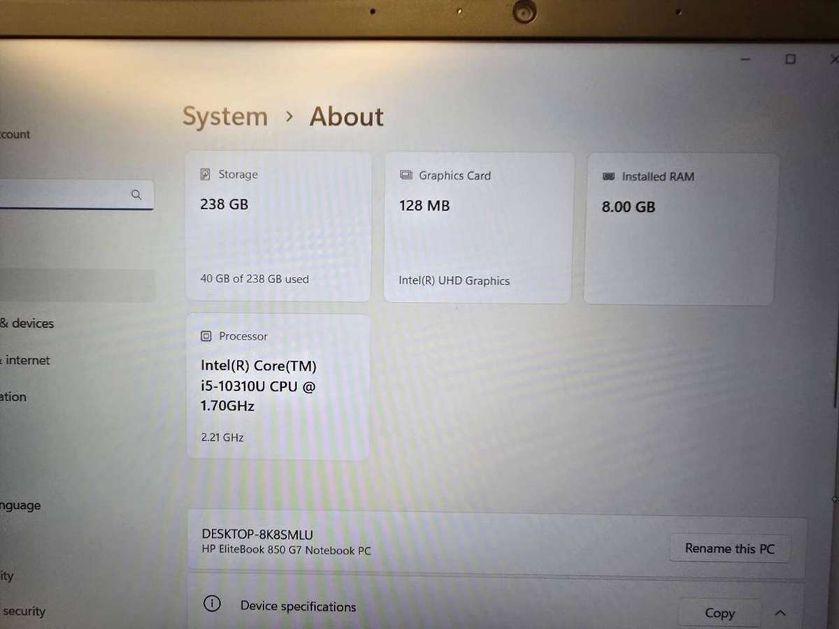 HP EliteBook 850 G7 LTE | Core i5 10th Gen | 8GB RAM | 256GB SSD