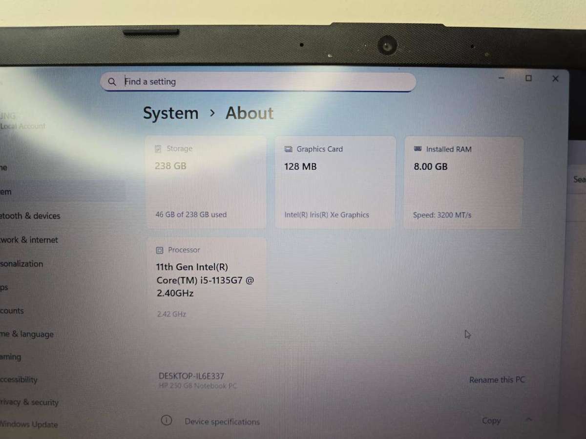 HP 250 G8 i5 11th Gen Laptop  8GB RAM  256GB SSD  Win 11