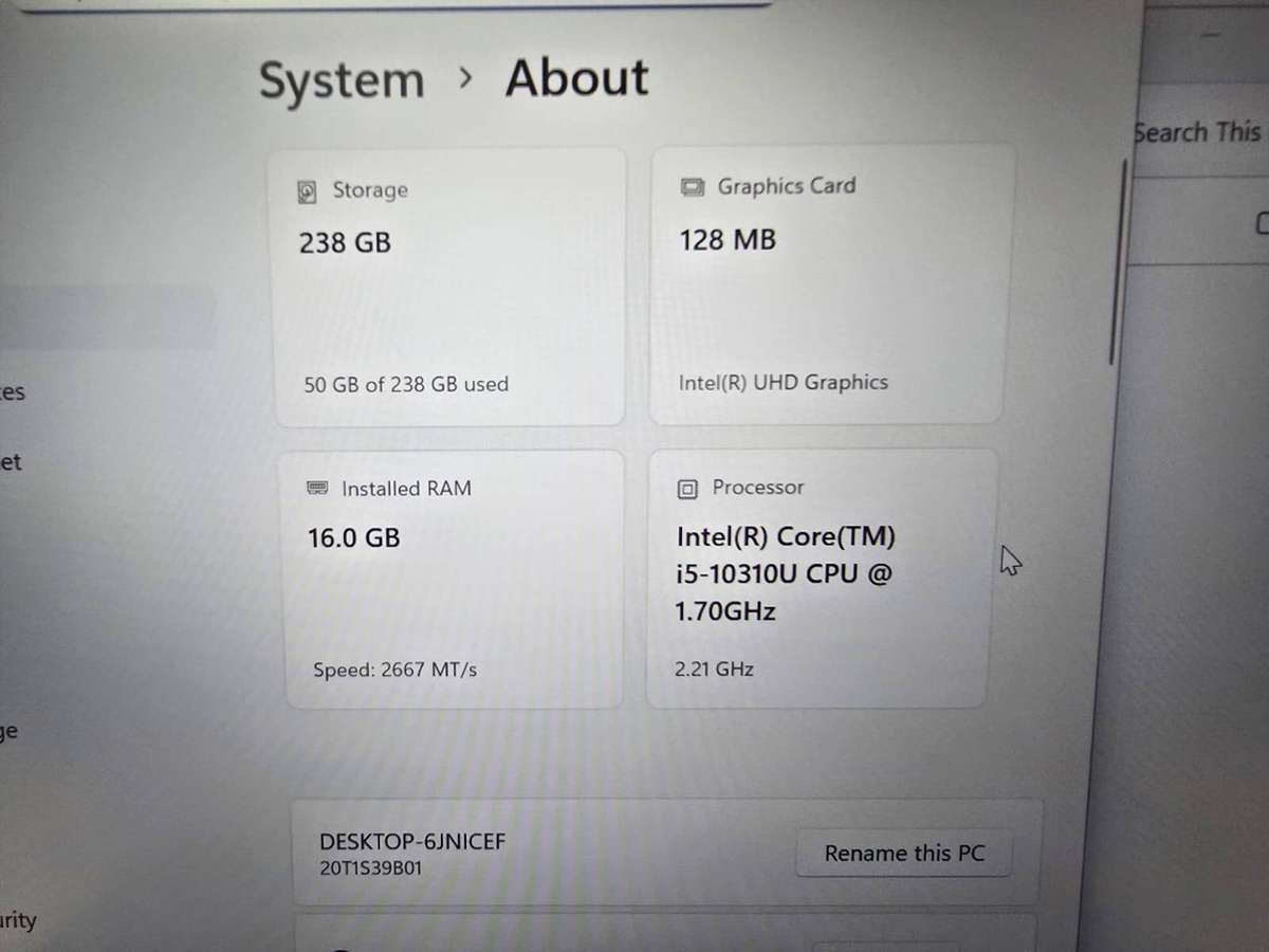 Lenovo thinkpad t14 gen 1 15 11th gen 16gb ram 256gb ssd