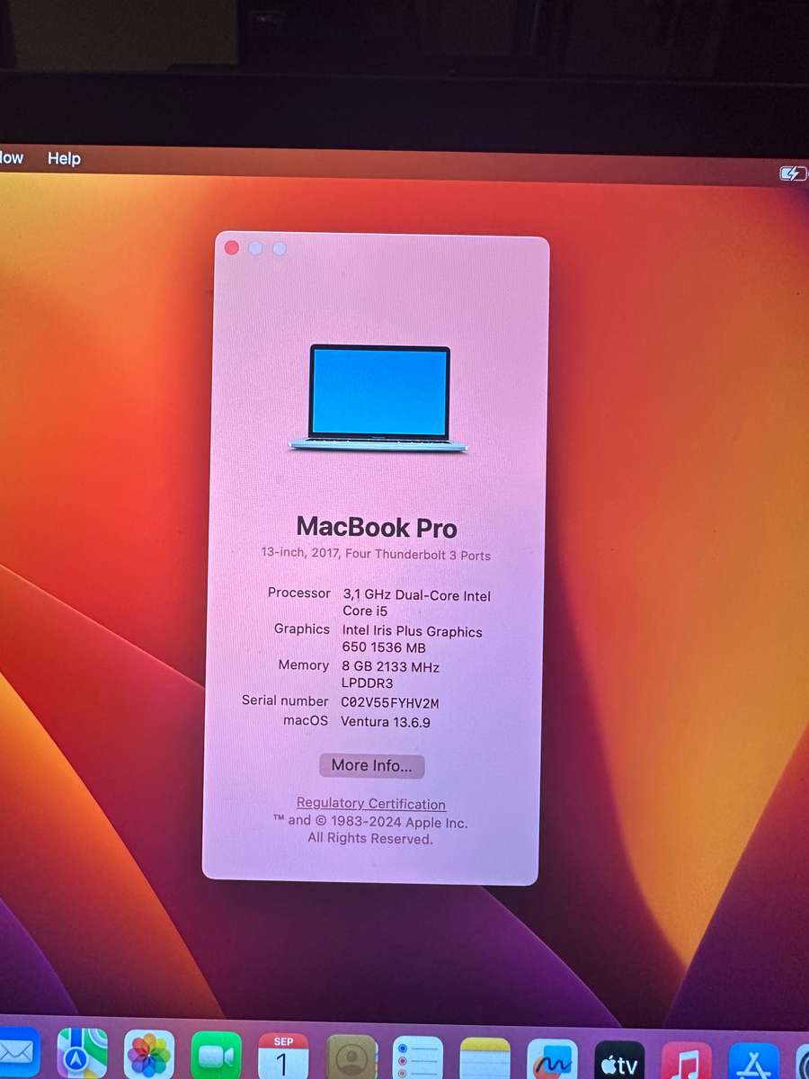 MACBOOK PRO 2017 CORE I5 8GB RAM 500GBSSD