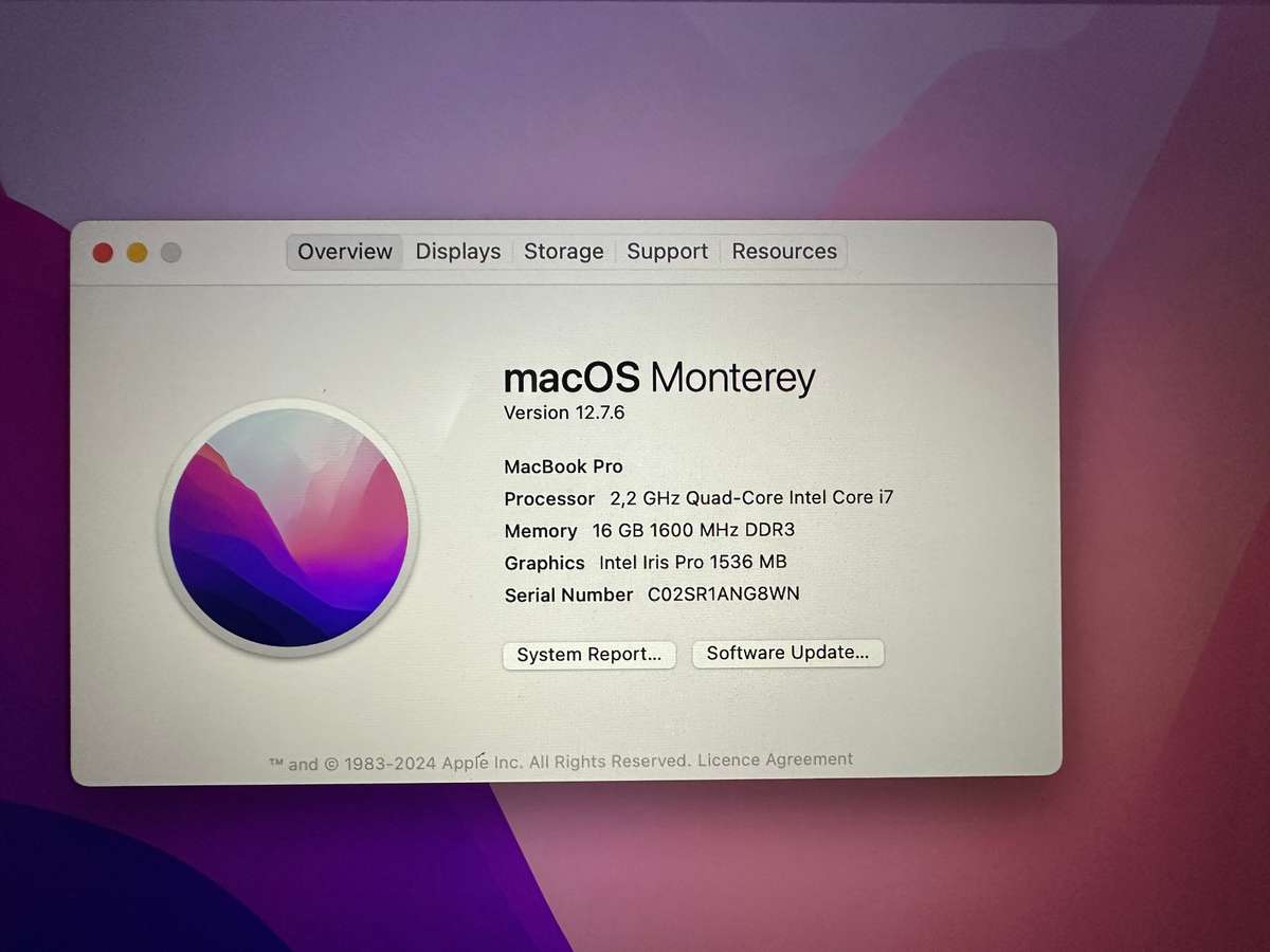 Apple MacBook Pro Retina 15` mid 2015, Intel i7 Quad Core@2.2GHz, 16GB RAM, 251GB SSD, macOS Monter