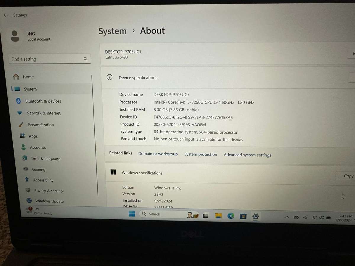 Dell Latitude 5490, 8th Gen i5-8350U@1.6GHz, 8GB RAM, 256GB m.2 SSD, 14`LTE