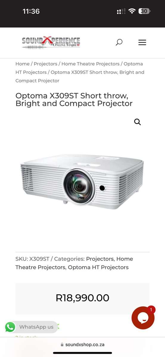 Optoma X309ST XGA Short Throw Projector 3700 Lumens Mint Condition