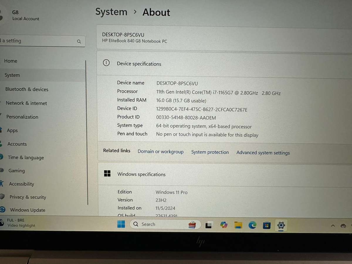 HP 840 G8 CORE I7 11TH GEN 16GB RAM 256GB SSD LTE FHD DISPLAY HP WARRANTY INTEL IRIS XE GRAPHICS