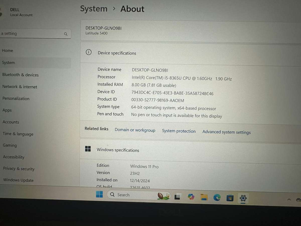 Dell Latitude 5400, 8th GEN I5-8365u@1.6ghz, 8GB RAM, 512gb NVMe SSD, 14` FHD Display, Win11 LTE