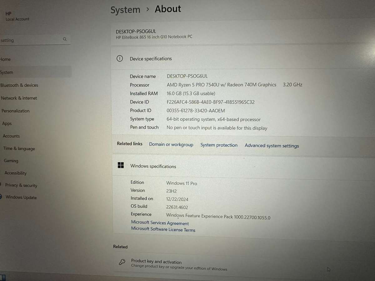 HP EliteBook 865 G10 AMD Ryzen 5 7540U 16inch WUXGA 16GB DDR5 512GB SSD HP WARRANTY MINT