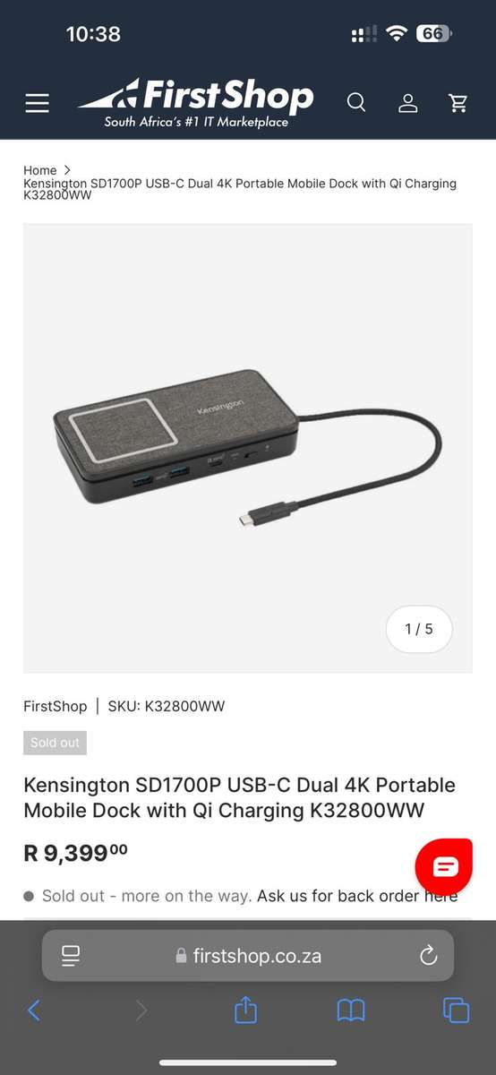 Kensington SD1700P USB-C Dual 4K Portable Mobile Dock with Qi Charging