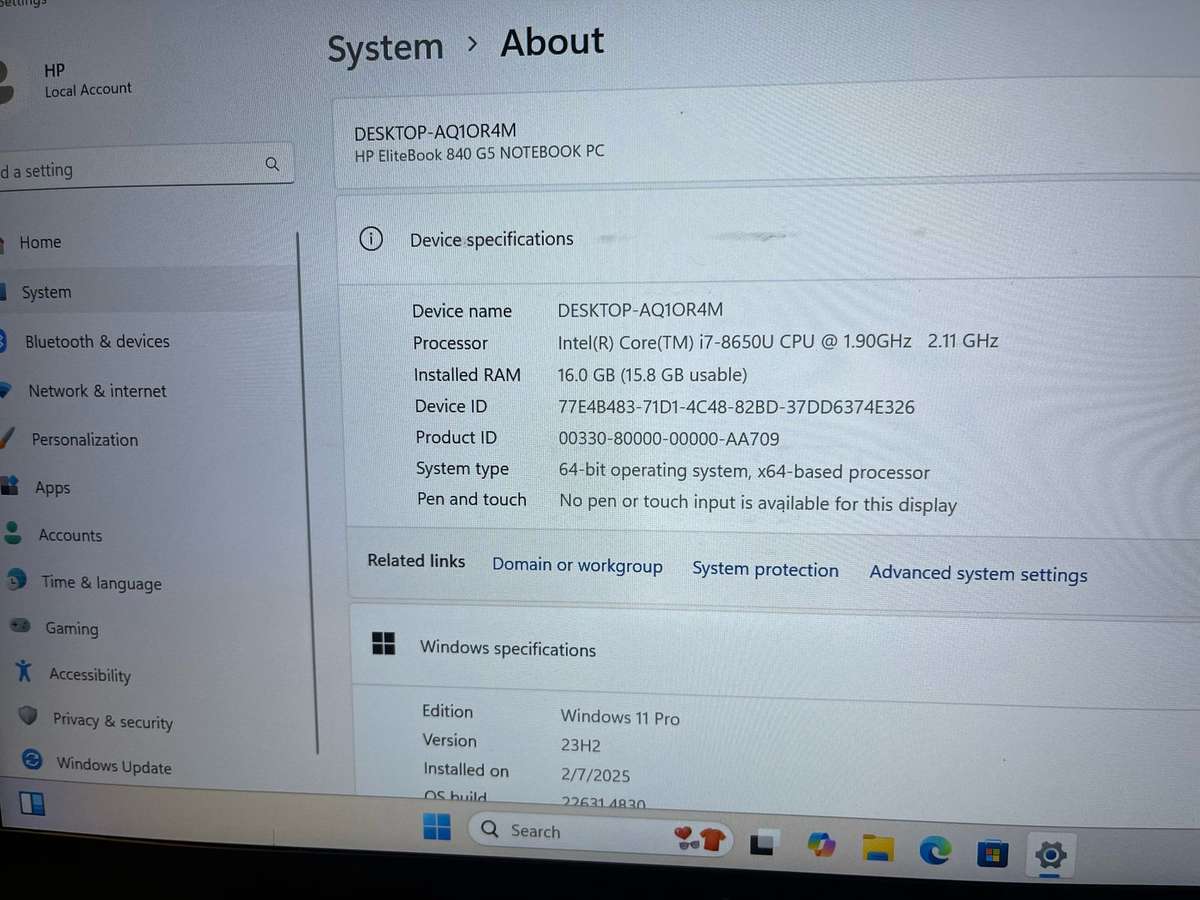 HP EliteBook 850 G5,LTE  8th Gen i7-8550U@1.8GHz, 16GB RAM 256gb SSD, FHD Display