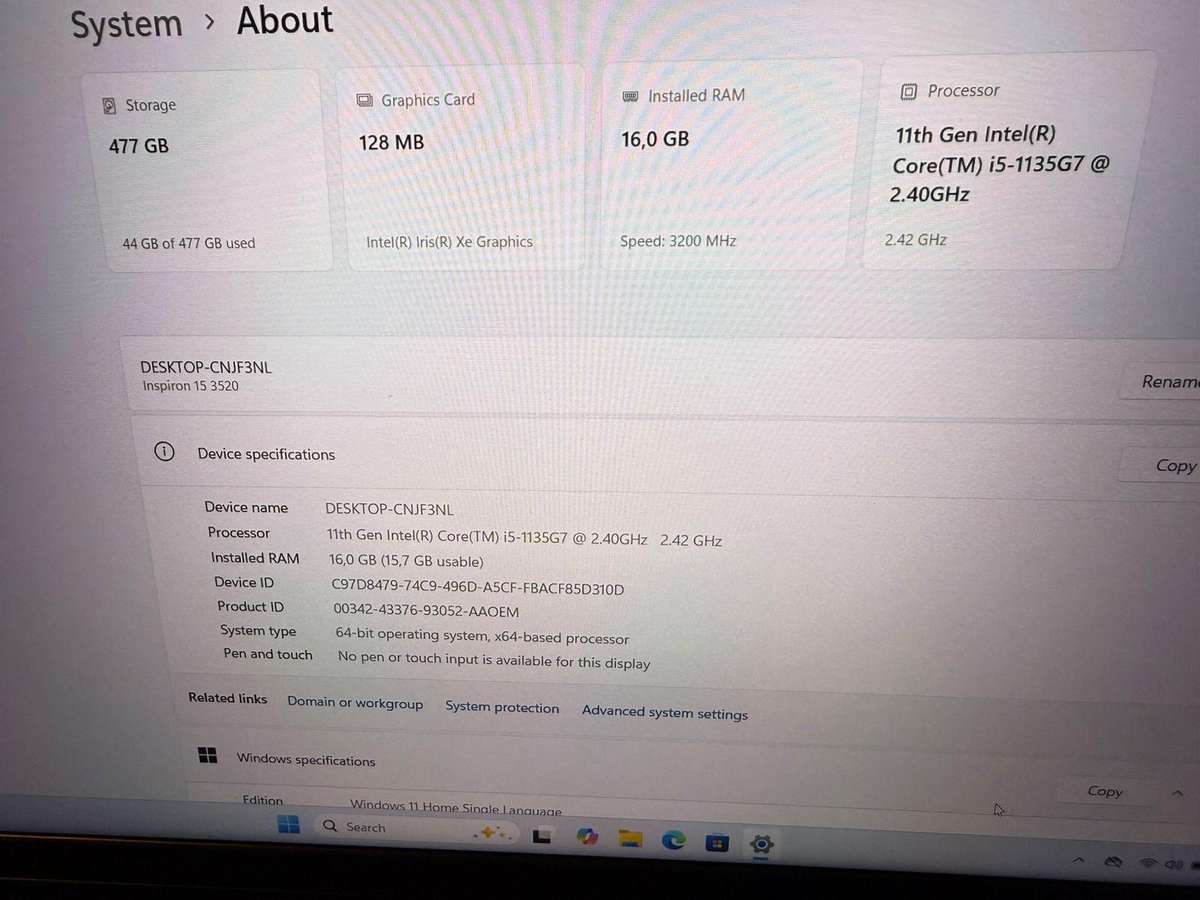 Dell Inspiron 15 3520 11th Gen Core i5 16gb ram 512gbssd