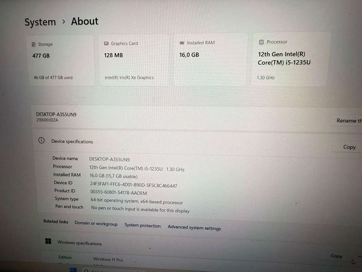 Lenovo E15 i5 12th gen 16gb ram 512gb ssd lenovo warranty.
