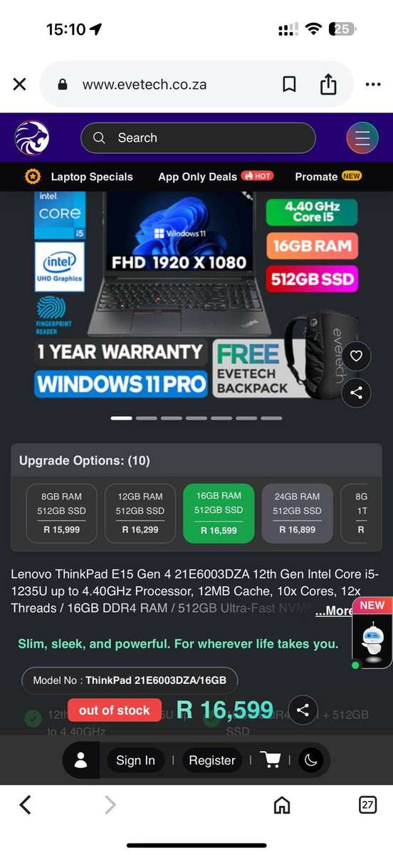 Lenovo E15 i5 12th gen 16gb ram 512gb ssd lenovo warranty.