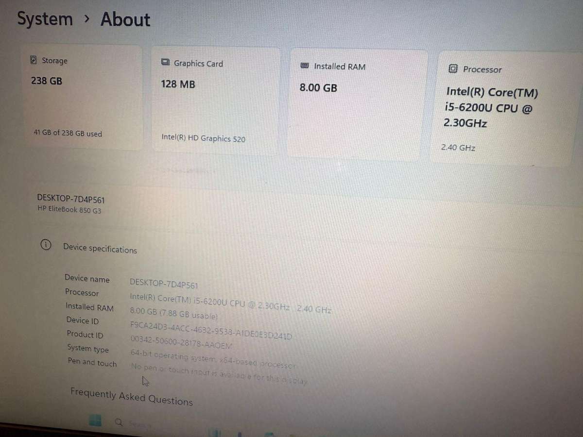 HP EliteBook 850 G3 Intel i5-6200U  8gb ram 256gb  m.2 ssd   15.6`  Lte