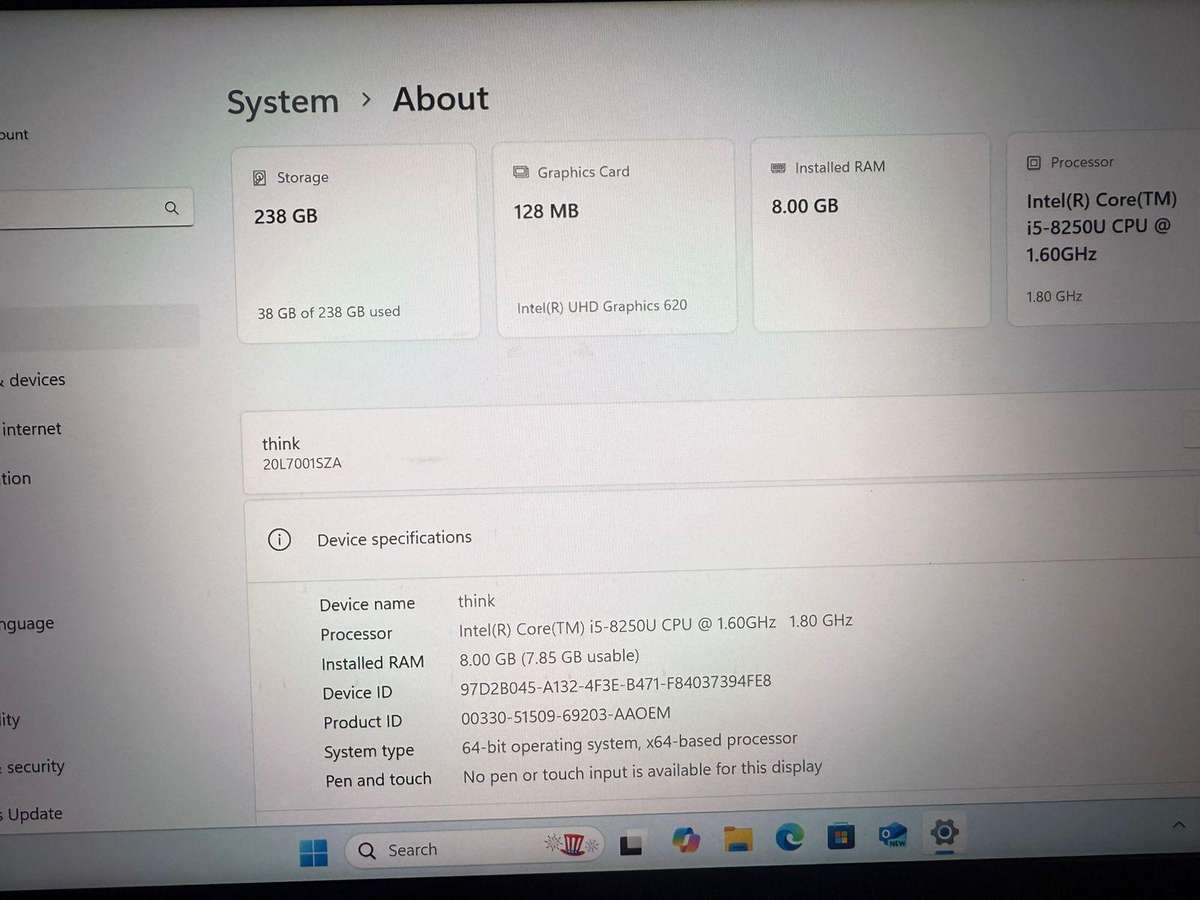 Lenovo Thinkpad T480s i5 8GB RAM 256GB SSD 8th Generation