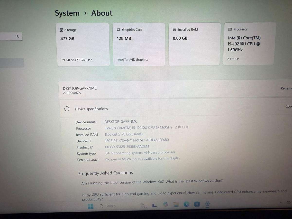 Lenovo E15 i5 10th gen 8gb ram 512gb ssd
