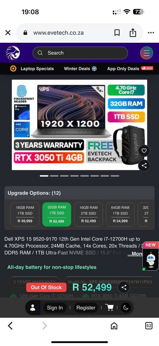 Dell XPS 15 9520 i7 12th gen 32gb ram 1tb ssd  32gb ram GeForce RTX 3050 ti 4gb new condition