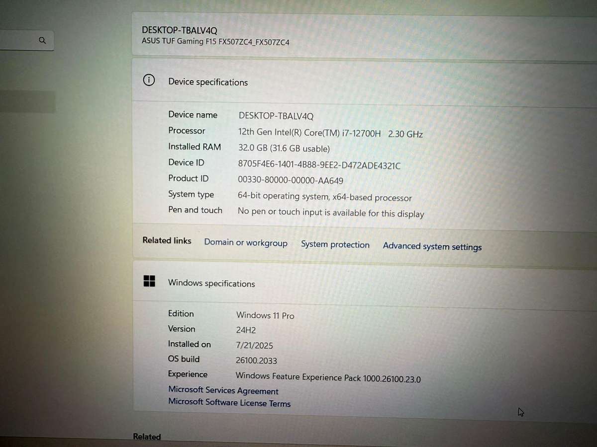 Asus Tuf Gaming F15 Core i7 12th gen  RTX 3050 Gpu Gaming Laptop 32gb ram 2tbssd  mint Asus warranty