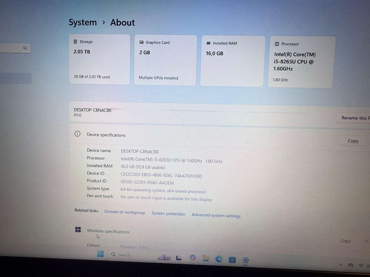 Lenovo IdeaPad L340 i5 8th gen 16gb ram 256gb ssd 2tb hdd Nvidia Geforce Mx230