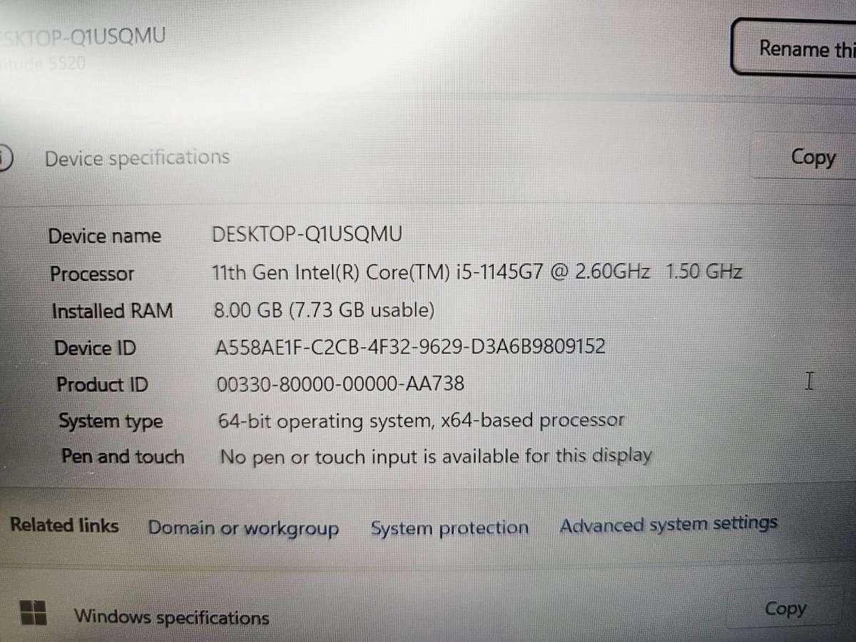 Dell Latitude 5520 Intel Iris Xe Graphics i5, 11th Gen  8GB 256GBssd