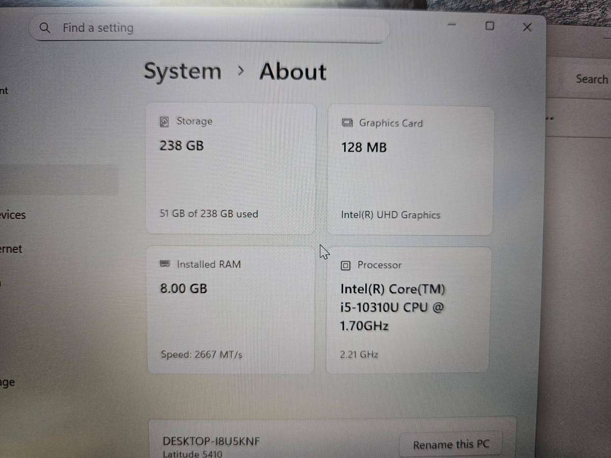 Dell Latitude 5410 i5 10th Gen 8gb ram 256gb ssd lte