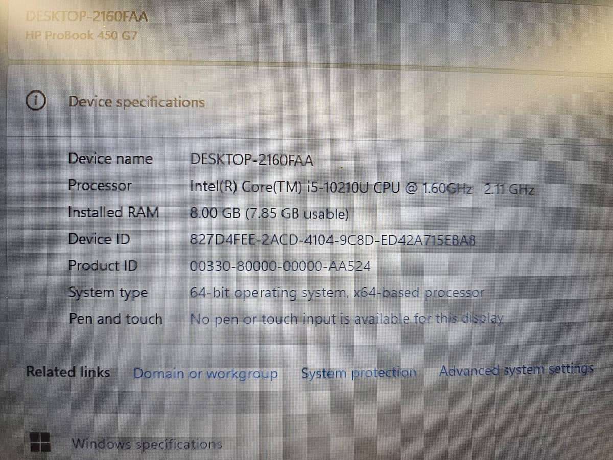 Hp Probook 450 G7 Core  I5 10th gen 8gb ram 256gb fhd display lte