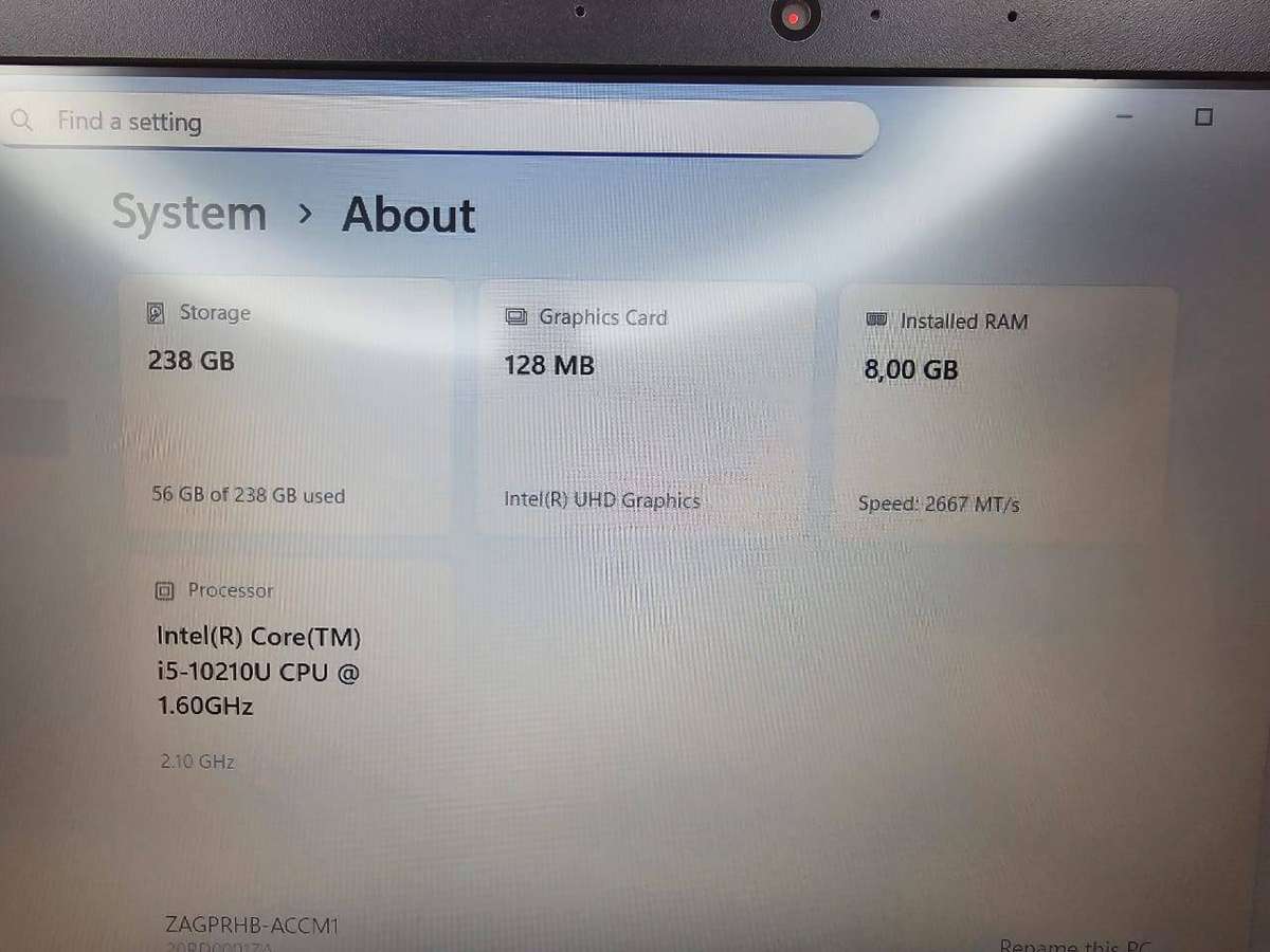 Lenovo E15 i5 10th gen 8gb ram 256gb ssd