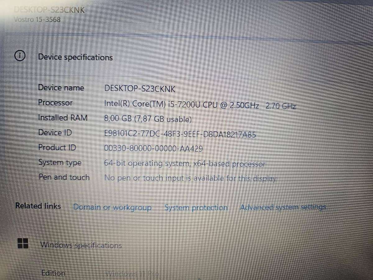 Dell Vostro 15 3568 core i5 7th gen 8gb ram 128gb ssd new batt