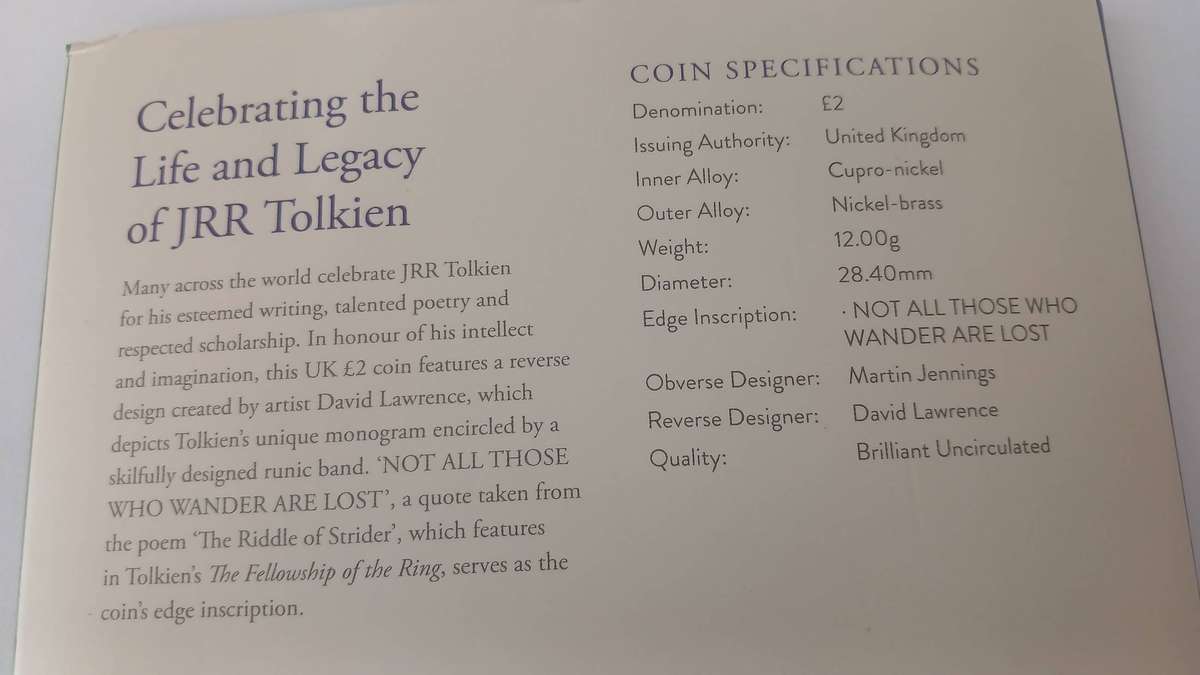 Royal Mint 2023 JRR Tolkien £2 Commemorative Coin  Brilliant Uncirculated, Collectors Edition