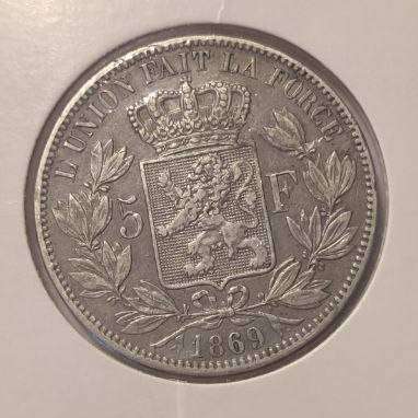 1869 Belgium 5 franc Silver Crown