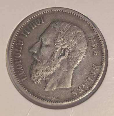 1869 Belgium 5 franc Silver Crown