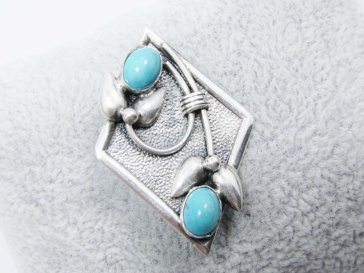 Rare Find! Vintage Sterling Silver Candida & Turquoise Brooch