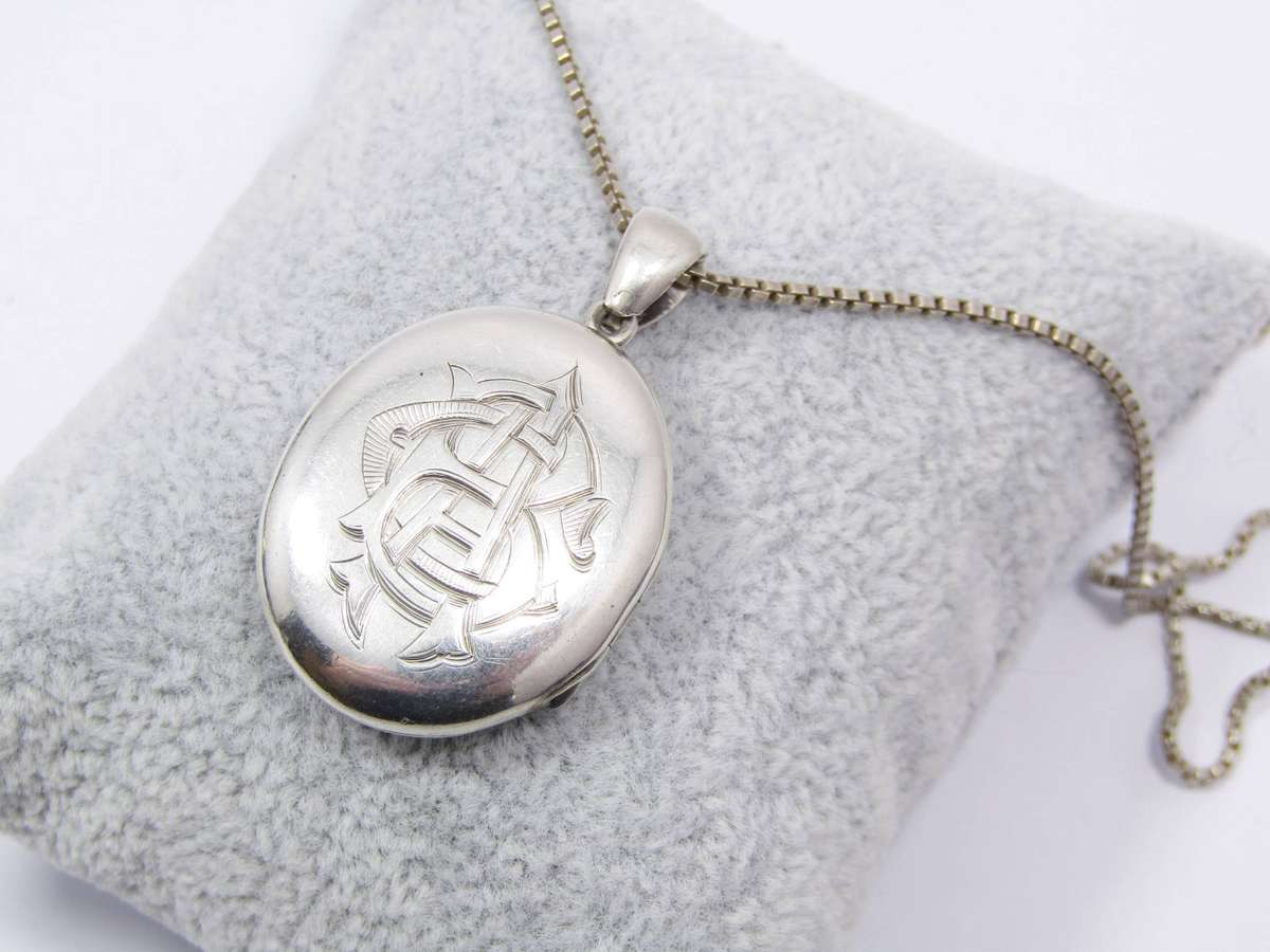 Antique Monogrammed Sterling Silver Locket Necklace