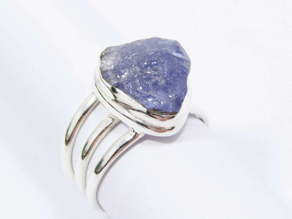 A Gorgeous Natural Raw Tanzanite Ring in Sterling Silver.