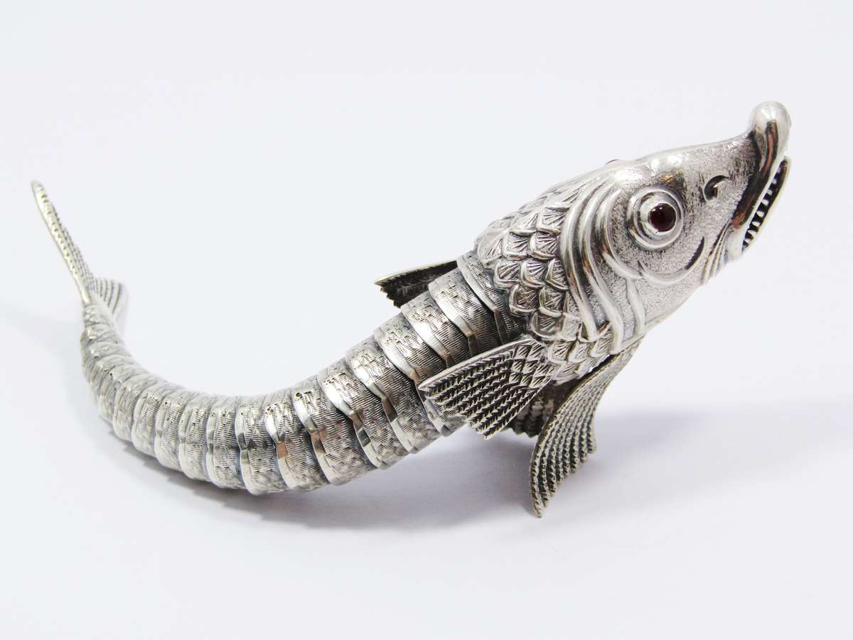 Rare! Vintage Spanish Articulated Silver Fish Ornament (1 of 3)