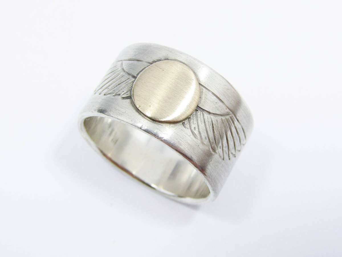 Handmade Scarab Jewellers Silver & 9CT Gold Band