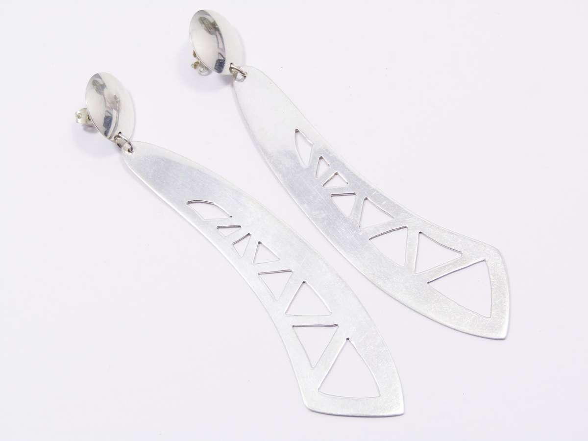 A Gorgeous Bold Pair of Mexican Design Earrings in Sterling Silver