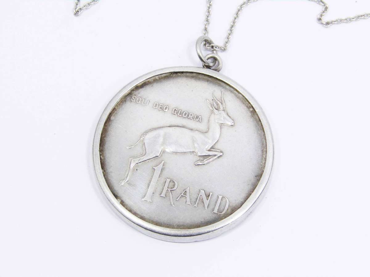 Lovely Vintage 1966 Afrikaans R1 Coin Pendant on Chain