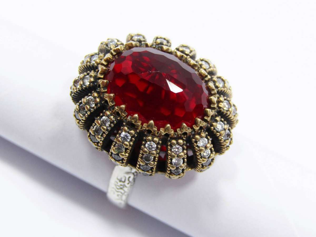 A Stunning cabochon Faceted  Red Stone Ring with a Copper over Sterling Siler Ring