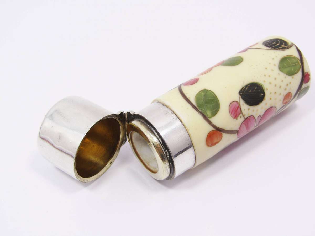 Antique Victorian Sterling Silver & Hand-Painted Porcelain Perfume