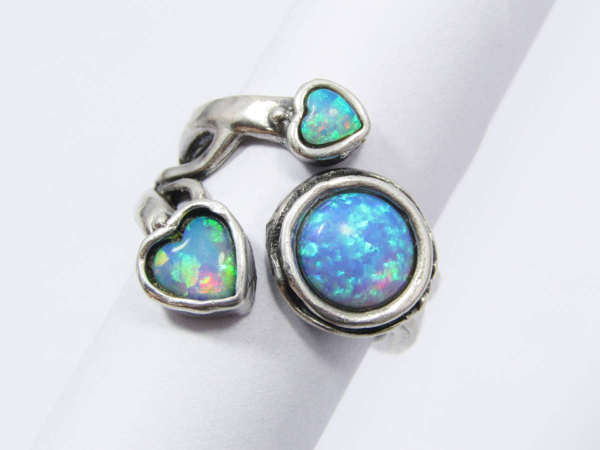 A Beautiful Chunky Glass Opal Ring in Sterling Silver