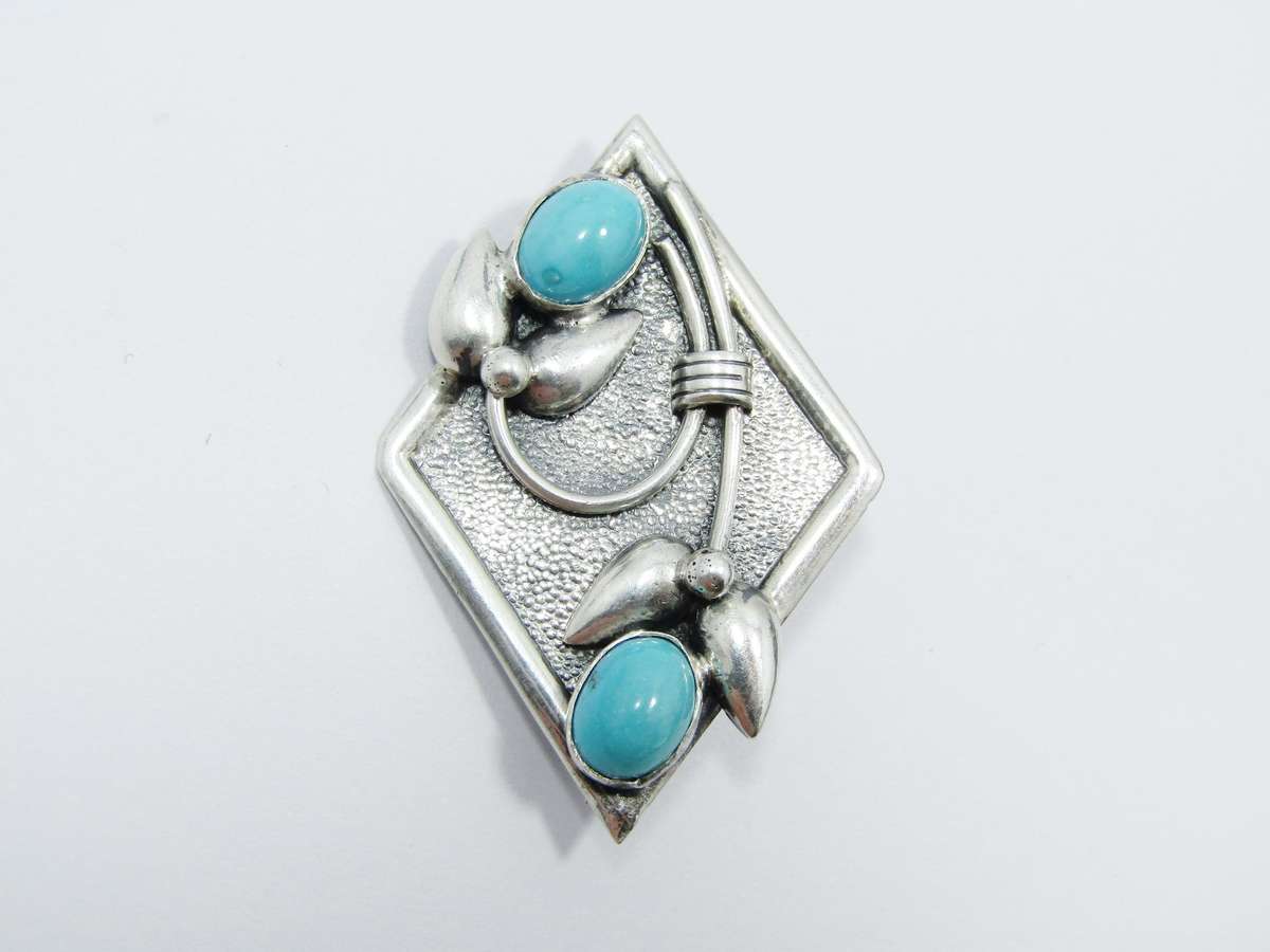 Rare Find! Vintage Sterling Silver Candida & Turquoise Brooch