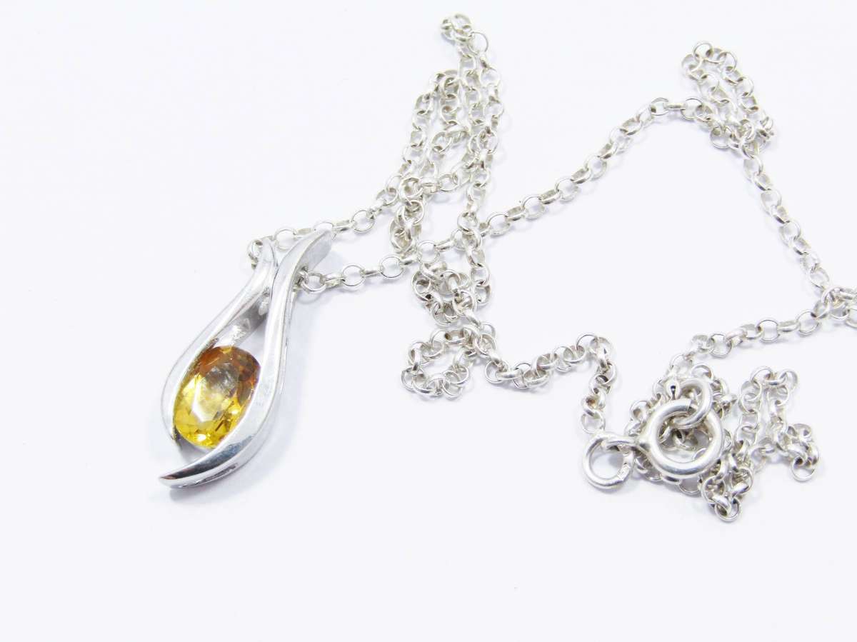 A Stunning Citrine Pendant on Chain in Sterling Silver.