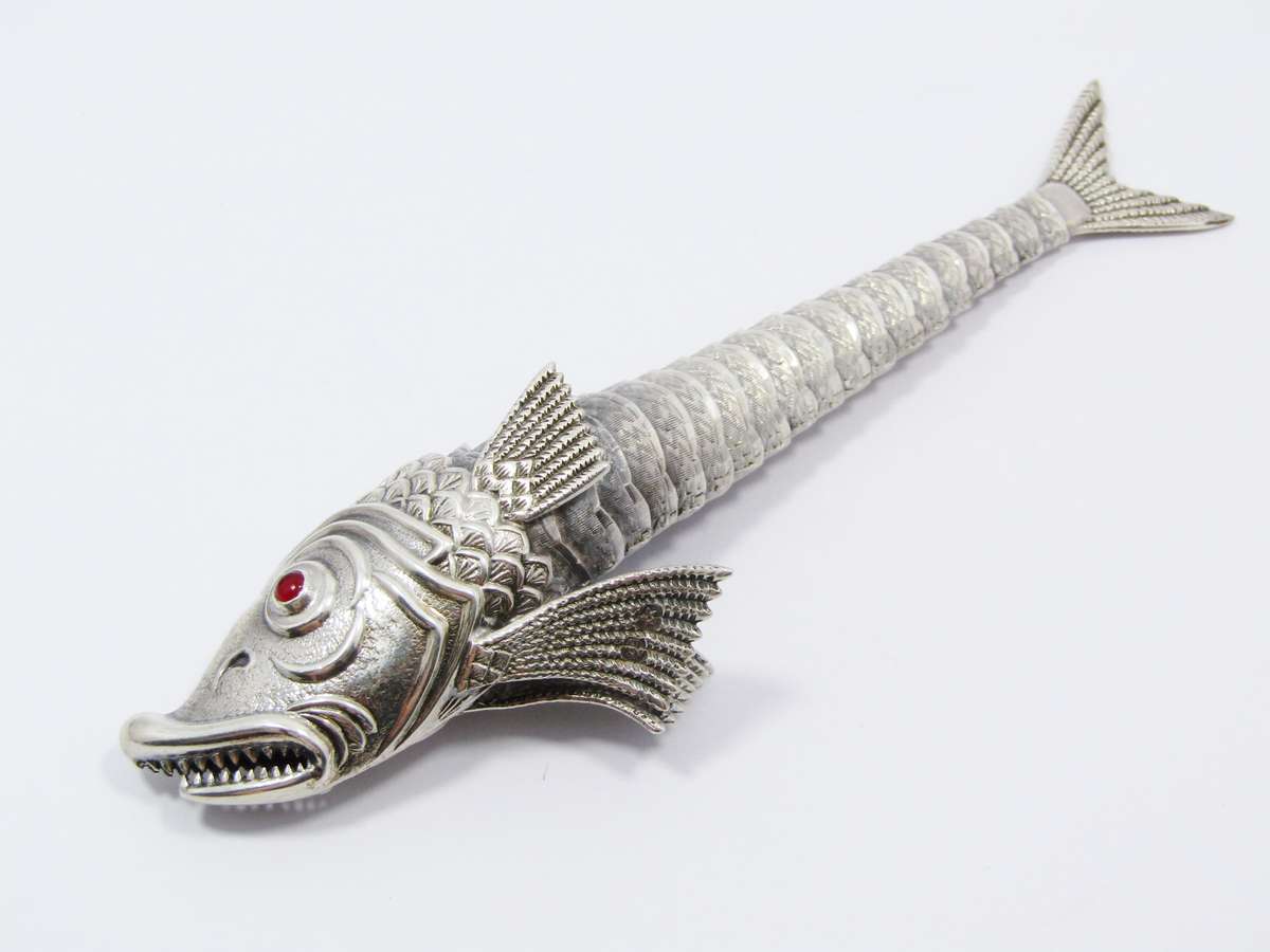 Rare! Vintage Spanish Articulated Silver Fish Ornament (1 of 3)