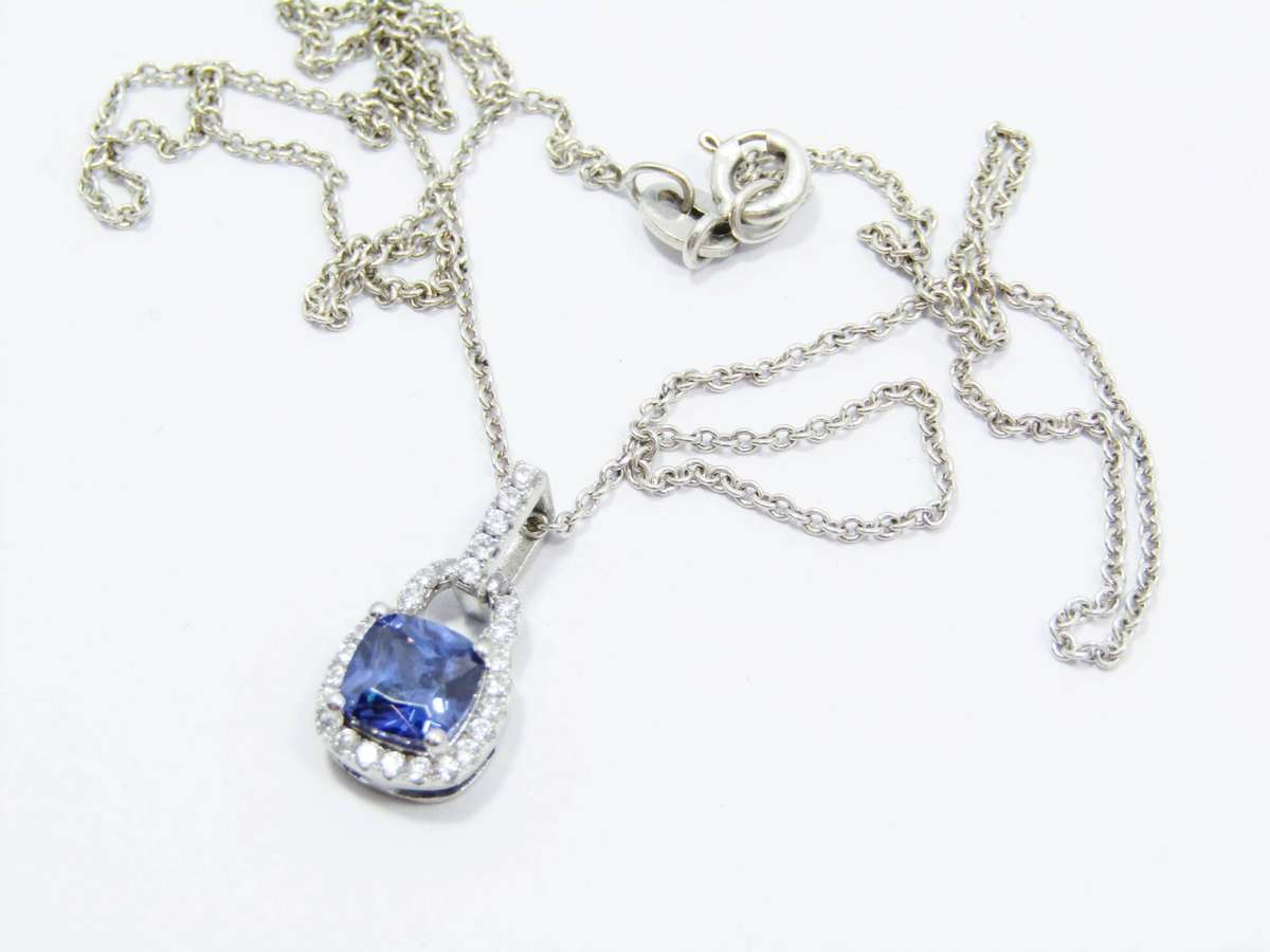 A Lovely Blue Zirconia Halo Design Pendant on Chain in Sterling Silver