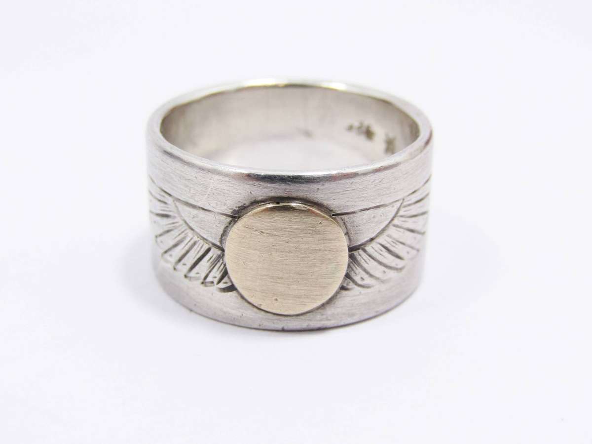 Handmade Scarab Jewellers Silver & 9CT Gold Band