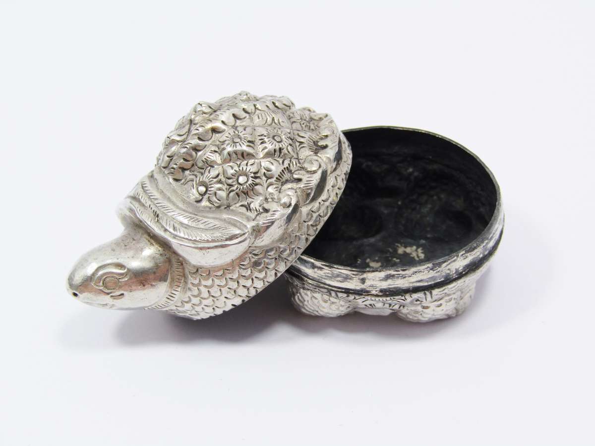 Vintage Cambodian Silver Miniature Box in the form of a Turtle