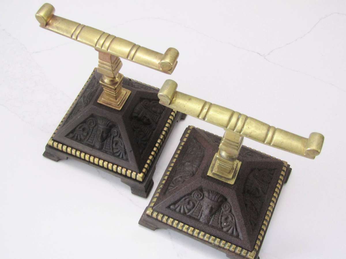 Stunning Pair of Antique Victorian Brass & Cast Iron Fire Dogs