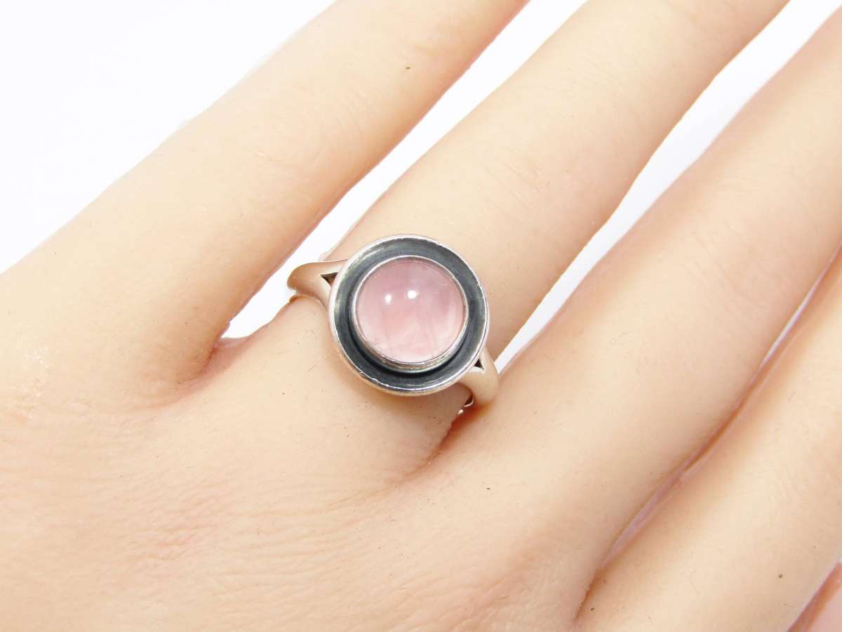 Scandinavian Modernist "Niels Erik From" Rose Quartz & Silver Ring